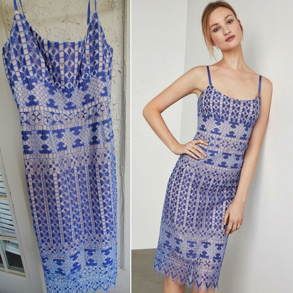 Gorgeous BCBGMaxAzria Alese Geometric Lace Lace Midi Dress Sz 10 - Picture 1 of 11